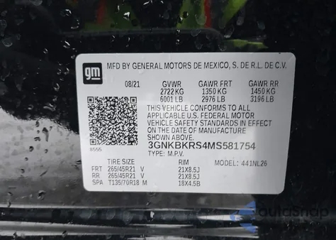 2021 Chevrolet Blazer Awd Rs из США, поврежденный, VIN 3GNKBKRS4MS581754